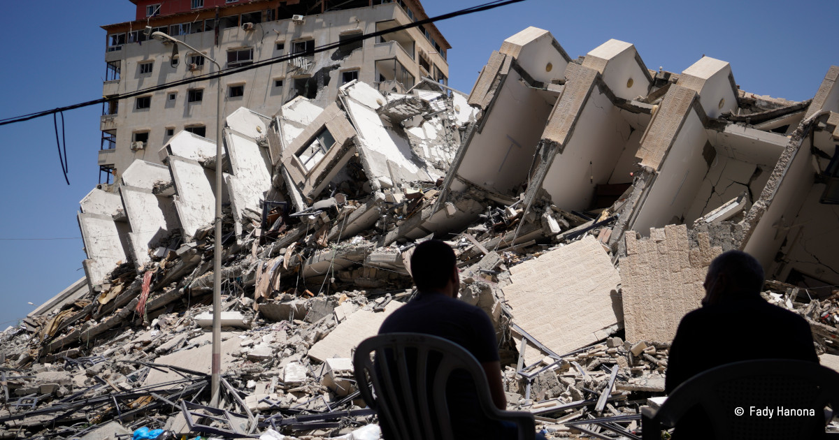 bâtiment détruit à Gaza à la suite de frappes aériennes venant d'Israël